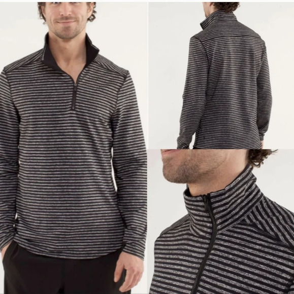 lululemon athletica Other - Lululemon Men M Surge Warm 1/2 Zip  Raven Stripe Black Heathered Black Athletic